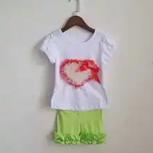 girl ruffle shorts set lime green icing short pants children puff sleeve white shirts set baby girl ruffle set dress