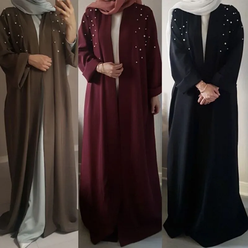 New Abaya Dubai Kaftan Hijab Handmade Pearl Muslim Dress Cardigan Jilbab Caftan Ramadan Abayas Women Turkish Islamic Clothing