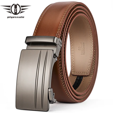 Plyesxale Brown Automatic Buckle Belt Men Genuine Cow Leather Belts For Men Elegant Formal Belt ceinture homme luxe marque G69 Pakistan
