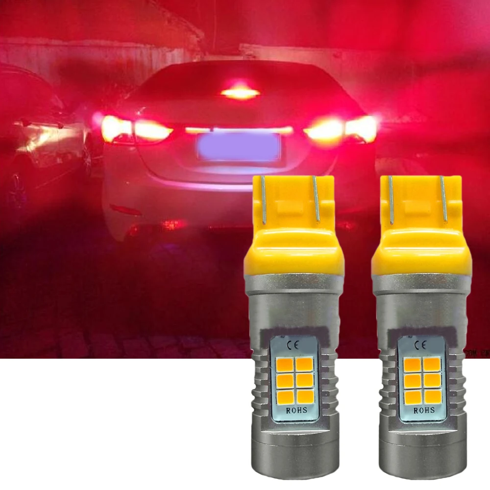 2PCS T20 21SMD 7443 LED Amber Yellow Led Back Up Reverse Turn Signal