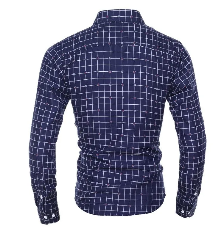 Прямая поставка camisa masculina мужская Повседневная рубашка с длинными рукавами и принтом Повседневная приталенная Мужская рубашка camisa social masculina