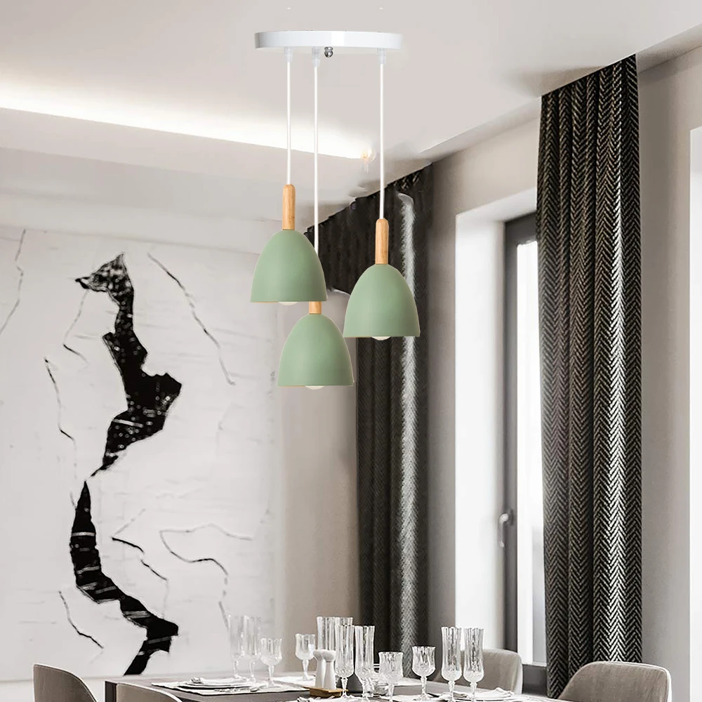 Современный подвесной светодиодный светильник E27 дерево и алюминий абажур подвесные и подвесные светильники 90-260 В для художественного декора