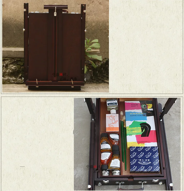 Pintura de Cavalete de Madeira Caixa de Caixa de Pintura a Óleo Especial para Artistas Clássica Esboço Conveniente Portátil Preto - Vermelho Escuro 7 conveniente portátil preto vermelho escuro caixa de
