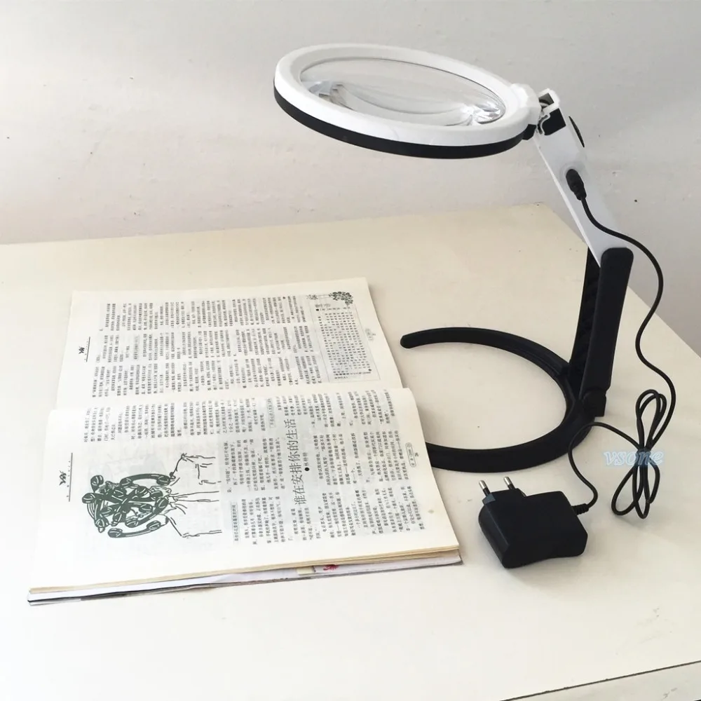 

New Magnifying Desk Table Handheld Lamp With 1.8X & 5X Magnifier 130mm With 12 LED Lighting and EU Power Charger Free Shipping