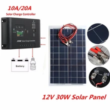 12V 30W Solar Panel with 10A 20A Charger Controller PolyCrystalline Semi Solar Charger Battery for Car Boat Solar System