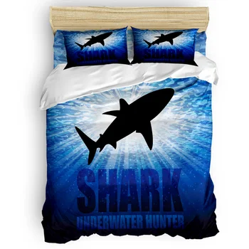 

Shark Silhouette Deep Sea 4 Pcs Comforter Cover Set 3 Piece Bedding Sets National Flag Day Thanksgiving Day California King