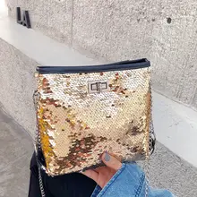 Новая женская блестящая сумка с блестками, однотонные сумки, сумка на плечо с цепочкой, маленькие сумки через плечо, модные женские сумки-мессенджеры