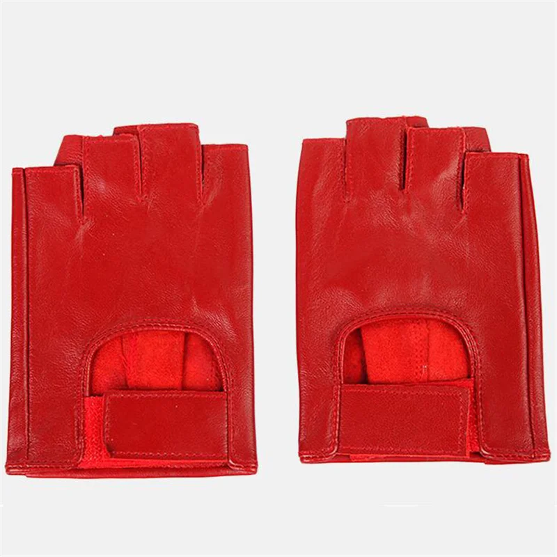 Высокое качество Для мужчин и Для женщин мужские перчатки из натуральной кожи модные для занятий фитнесом овчины перчатки без пальцев нейтральный запястья перчатки Y-03 - Цвет: Red