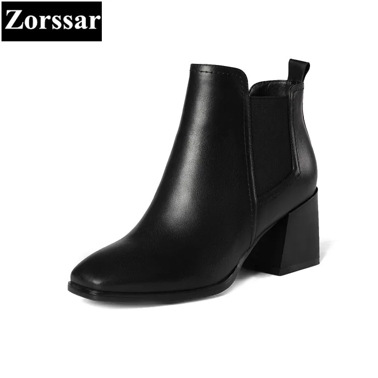 

{Zorssar} 2017 NEW Fashion leather Women Chelsea Boots Square toe High heels Ankle Boots Womens Shoes Autumn Winter Female boots