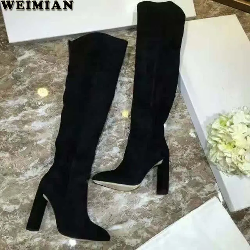 

Newest Designer Women Top quality Genuine Leather suede Over knee fashion 2016  autumn winter Female long high heel boots