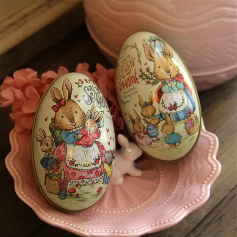 Image New 2 pcs Pink and Blue Peter Rabbit Fashion Wedding Supplies Candy Packaging  Box  Easter Egg Creative Gift Wedding Tin Box