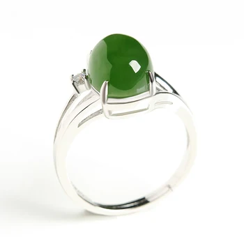 

925 silver inlaid jasper egg-shaped women's ring natural and Hetian jade ring