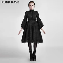 Панк рейв Лолита Стиль черная часть платья с кружевом оформлен LQ-076