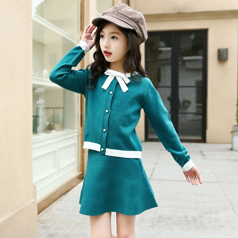 

weiqinniya Girls Set Kid Autumn Winter Suit Fashion Children Sweater Jacket+Dress 2pcs Tracksuit For Girls Children Clothing Set
