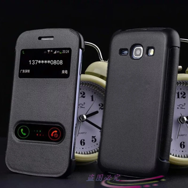 

Coque For Galaxy Core Plus G350 Brief Case Plain View Window Leather Case For Samsung Galaxy Star Advance G350e Flip Case Fundas