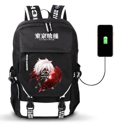 Токийский вурдалак аниме Kaneki Ken w/USB порт рюкзак для мальчиков и девочек мужская женская сумка дорожная школьная сумка Подростковая сумка для ноутбука Mochila - Цвет: Style 14