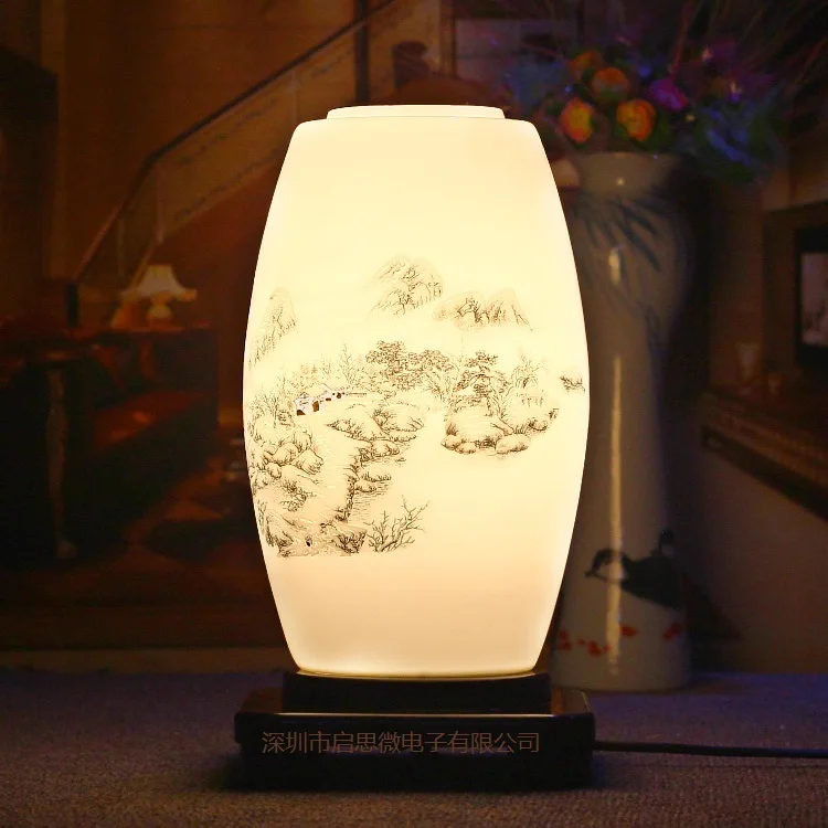 E27 стиль китайский стиль настольная лампа деревянная основа керамика настольная лампа для гостиной спальни Ретро прикроватная лампа современный стол