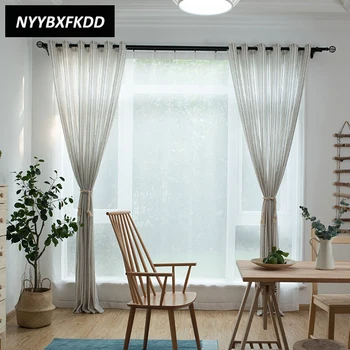 

High Quality Striped Tulle Translucidus Polyester Linen Bedroom Curtain Tulle Curtains For Living Room Curtain Finished Goods