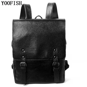 

YOOFISH Fashion Genuine Leather Cowhide Backpack Girls School Bags Zipper Leather Backpack for Laptop Women Men Bags Backpack