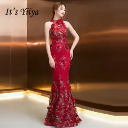 It's Yiya вечернее платье 2019 Цветочные аппликации вышивка с бисерными бретельками красное вино трубы Вечерние платья TR002 robe de soiree