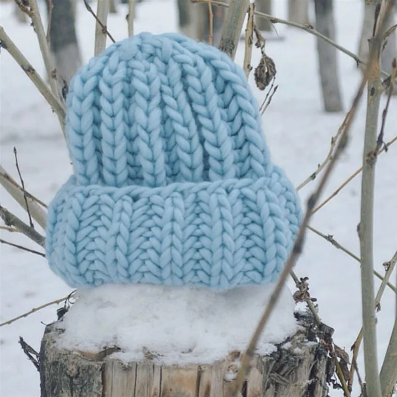 Fashion Knit hat ladies winter solid color simple thick wool hat warm earmuffs hat female cap