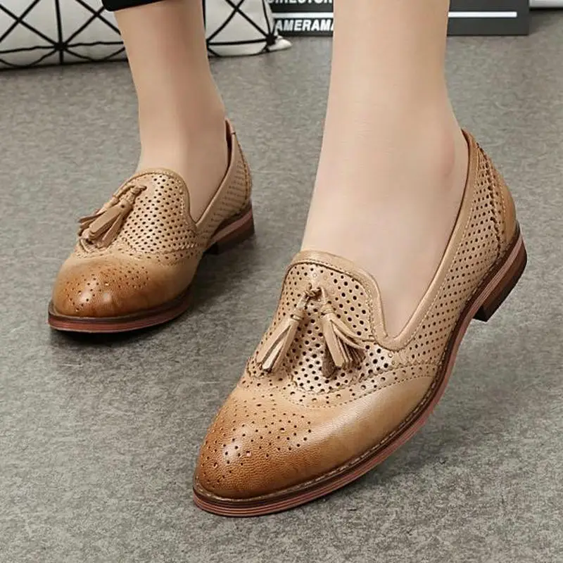 Yinzo Brand 2020 Bullock Hollow Out Oxford Shoes For Women Genuine