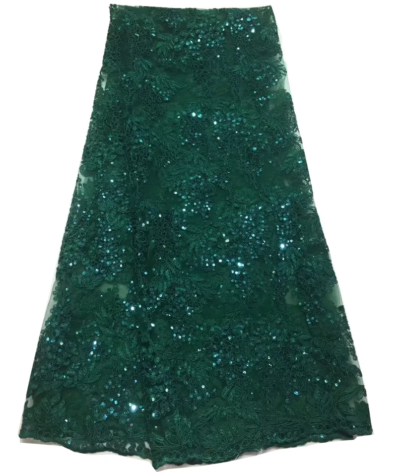

(5yards/pc) high quality emerald green African French net lace fabric with sequins and wonderful embroidery for party FLZ024