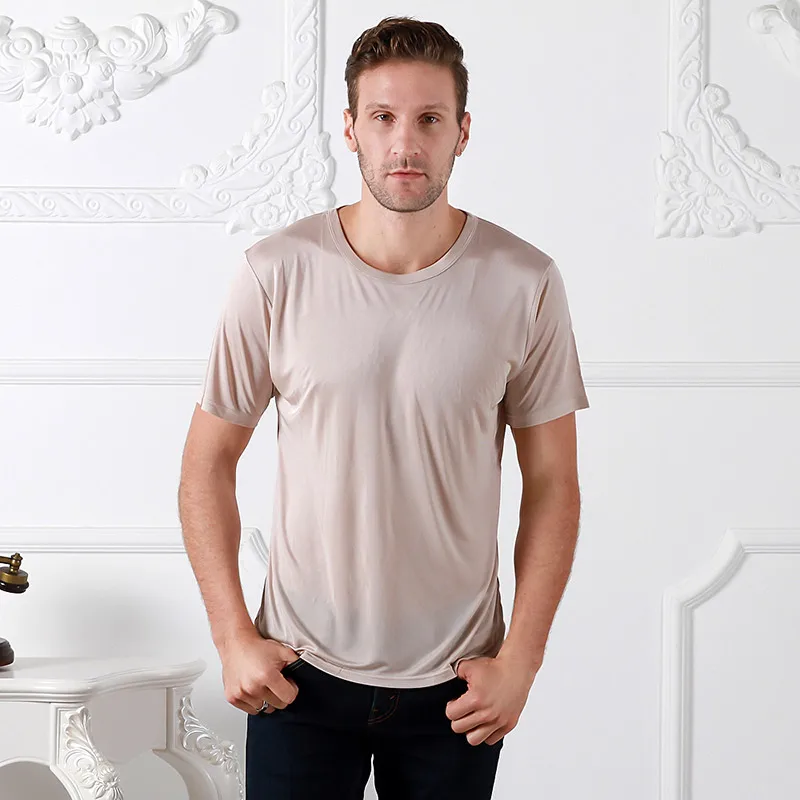 

Fashion New Summer Men Soft 100% Silk o-neck t Shirt Top Short Sleeve YH59
