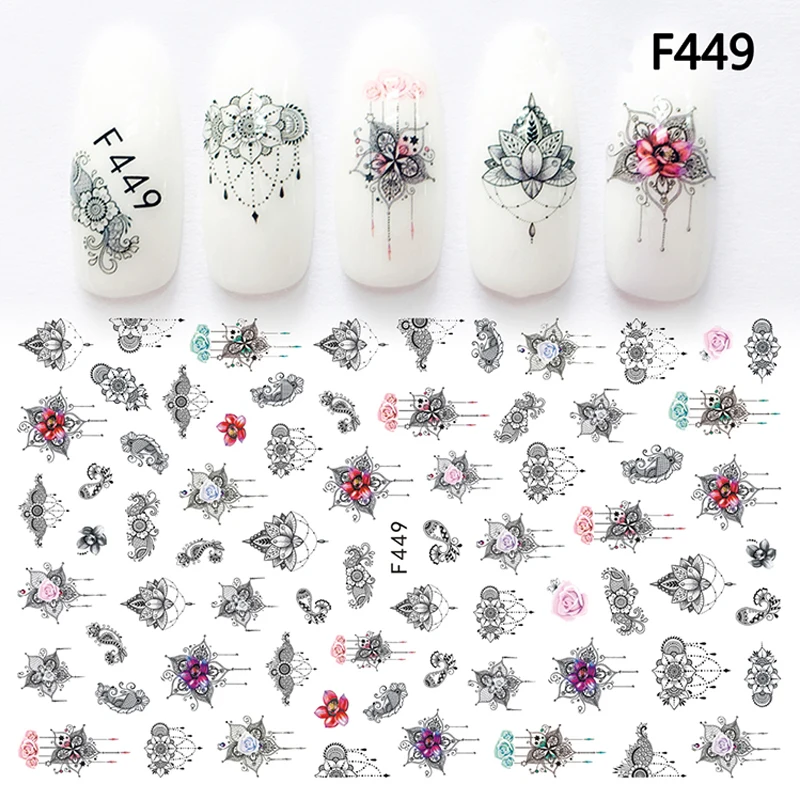 

1sheet 3D Super Thin Nail Stickers Tips Nail Art Adhesive Decals Manicure Indian Lotus Flower Tool Decoration Nail Wraps F449