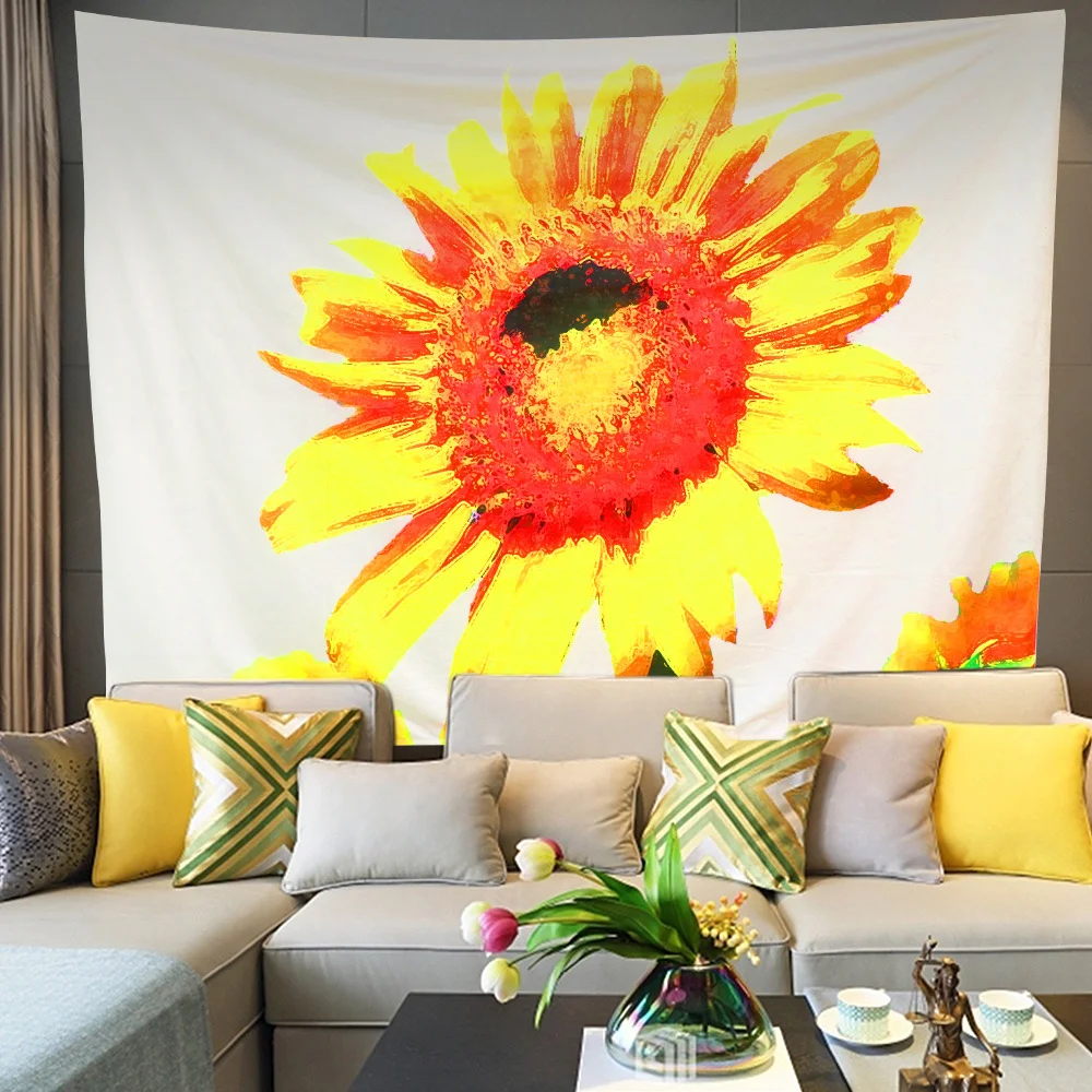 

OHEART Soft Sunflower Tapestry Plant Flower Wall Hanging Home Decorations TV Backdrop Dorm Decor Living Room Bedroom Beach Towel