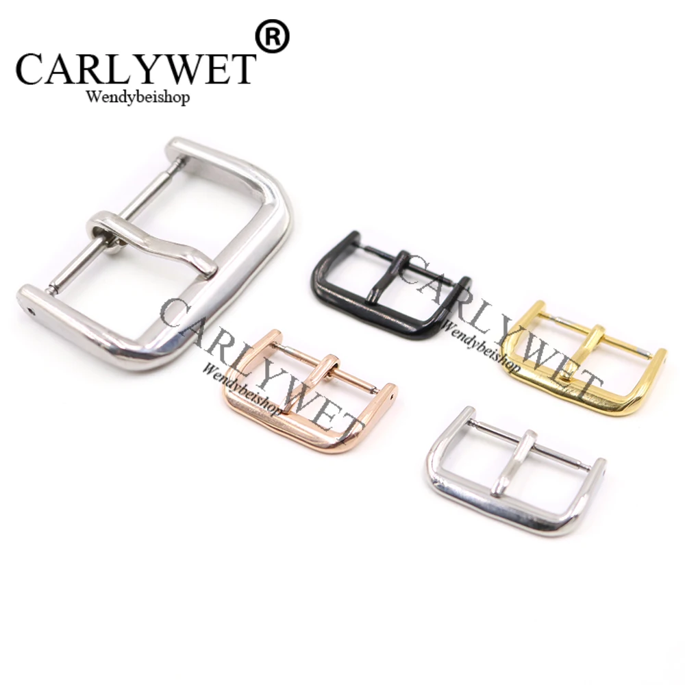 

CARLYWET 14 16 18 20 22mm 2mm Tang Tongue Silver Black Rose Gold Polished Stainless Steel Pin Buckle For Rolex Brand Watch strap