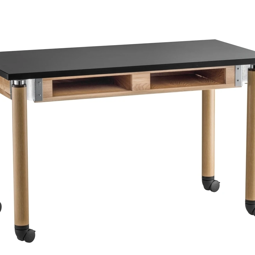 National Public Seating SLT2460AH-OK-BC-CAST 24 x 60 in. Chemical Resistant Top with Book Compartments Science Table in Oak Legs & Casters (1)
