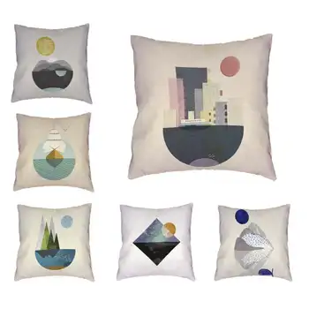 

Geometric Cushion Cover Stitching Scenic Fish Mountain 45*45CM Square Semicircle Trigon Circle Decorate Office Throw Pillow Case