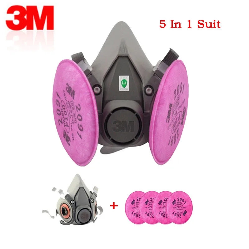 

5 in 1 suit 3M 6200 Dust Mask with 2091 Anti-particle Filter Industrial Dustproof PM2.5 Acid Gas Particle Protective Mask