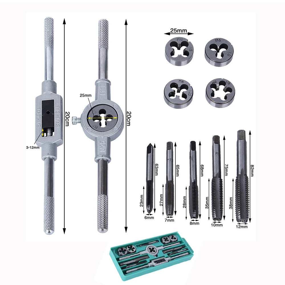 

Hakkin Professional Metric Tap and Die Wrench Set M6 M7 M8 M10 M12 Screw Thread Tapping Bit