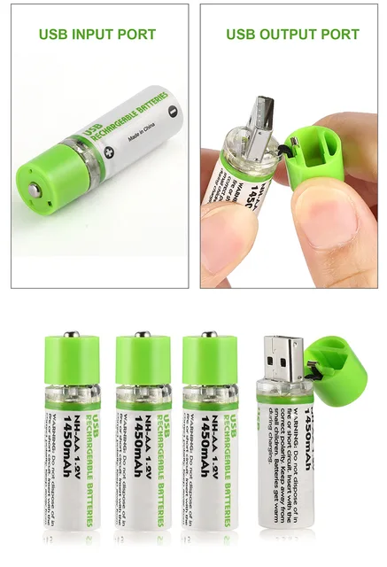 2PCS AA Batteries Rechargeable USB Fast Charging Li-Ion 1.2v 1.5v 3.7v  1450mAh