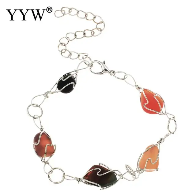 Jewelry Bracelet Hot Quartz Stone Nuggets Jewelry Bracelet Hot Quartz Stone Nuggets Silver Color Wire Cage Charm