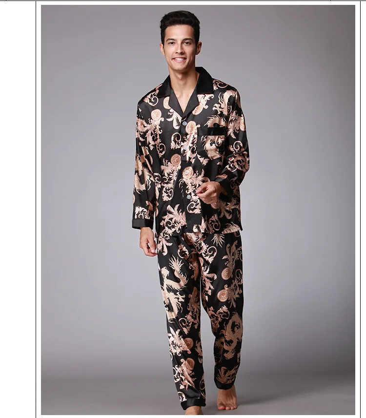 Men's Long Sleeves Faux Silk Pajamas Suit Satin Sleepwear Man Plus Size Nightclothes Set Loose Paisley Pyjamas Set Male mens designer pjs