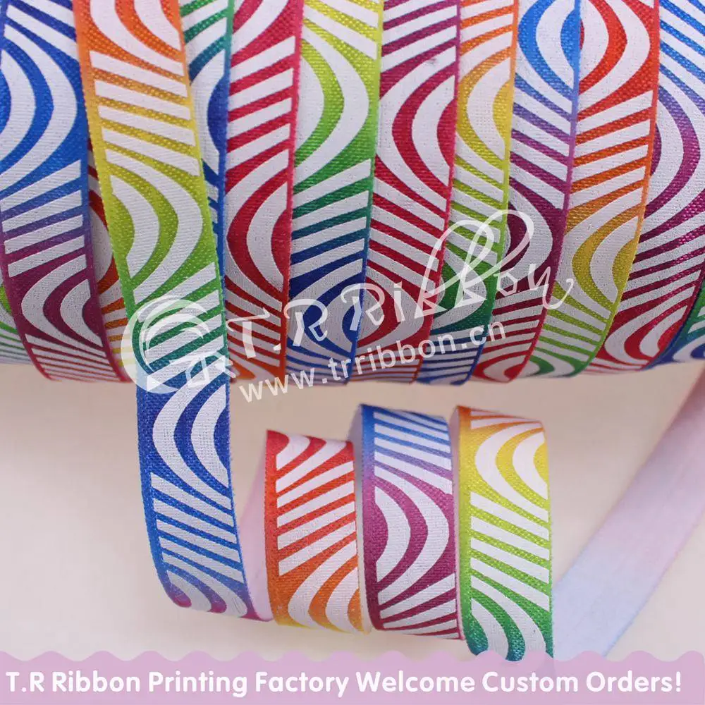 

New design 5/8" 15mm heat transfer ink ripple printed fold over elastic #029 White for hair tie, 50yards/lot