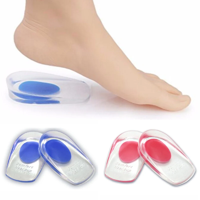 

1 Pair Soft Silicone Increase Heel Support Pad Cup Gel Shock Cushion Orthotic Insole Plantar Care Half-height