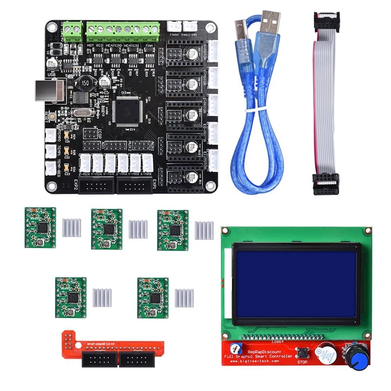 Kfb3.0 3D плата управления+ ЖК-дисплей 12864 модуль монитор материнская плата+ A4988 Stepstick шаговый двигатель модуль драйвера для Reprap