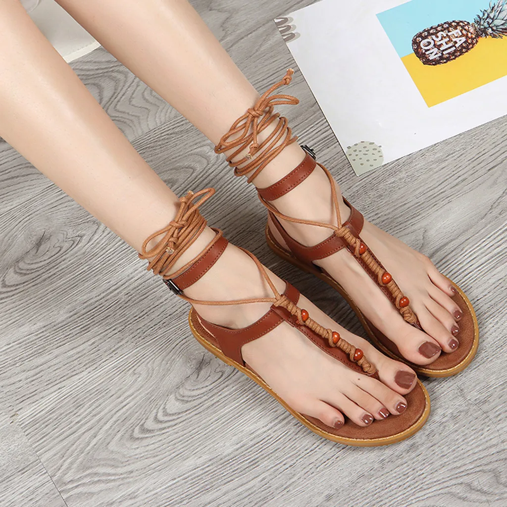 

KLV Casual Shoes Women Flat Summer Beach Shoes Bohemian Sandals Ladies Non-Slip Straps Roman Shoes Slippers Sandalias Mujer 2019