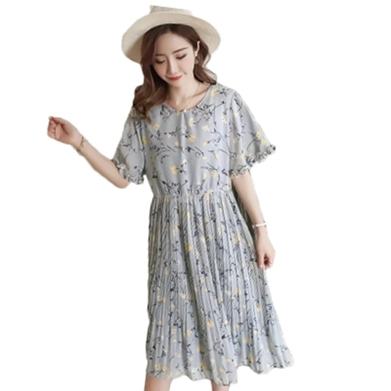 

New Spring And Summer Dress Big Size Vintage Floral Dress Loose Femele Dress Large Size Batwing Sleeve Long Dress XL-5XL J107