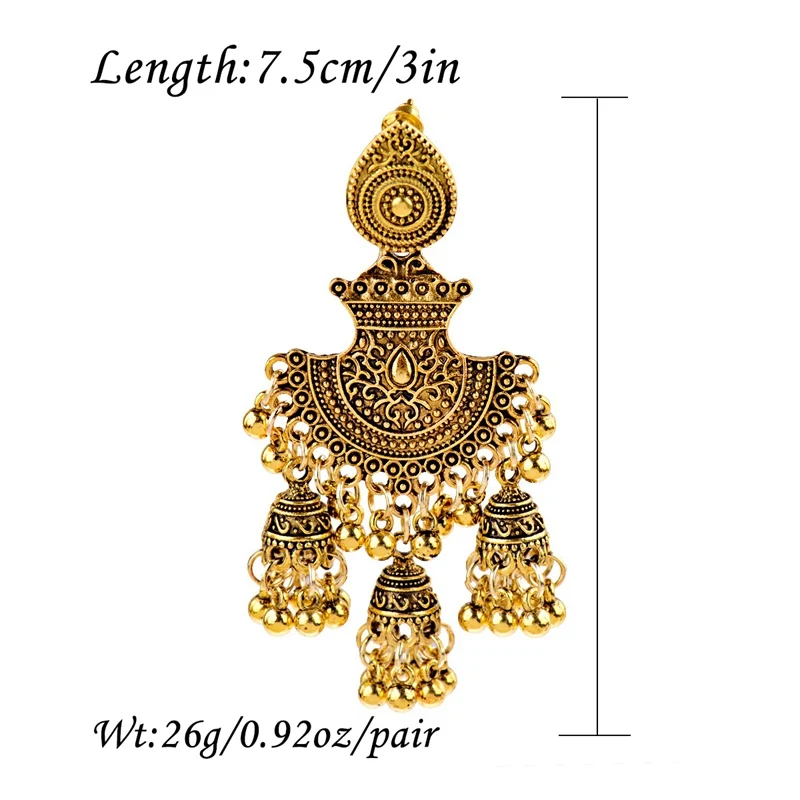 New Ethnic Vintage Women's Geometric Turkish Jhumka Earrings Indian Jewelry Gold Color Tassel Dangling Earrings Turkey Jewelry