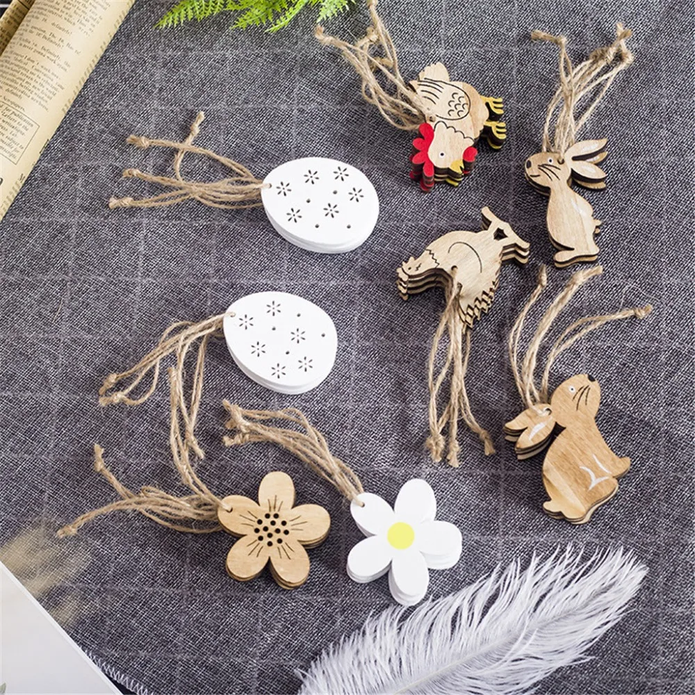 

Easter Decorations 8PCS Wooden Bunny Eggs Flower Shapes Ornaments Craft Gifts Decorative Pendant for Event Party Supplies #A