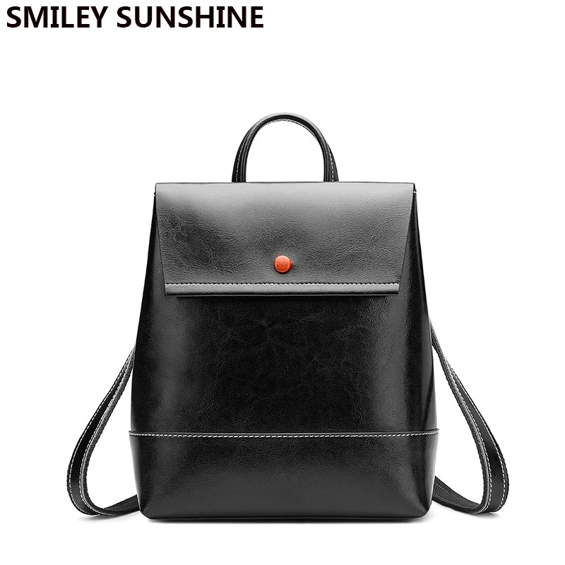 SMILEY SUNSHINE Black Genuine Leather Women Backpacks 2019 New Fashion Patent Leather Retro Female Backpack Schoolbag Back Pack