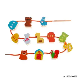 Мультфильм Животные фрукты деревянные игрушки головоломки нанизывая Threading Бисер для игр обучающие игрушки для детей Прямая поставка