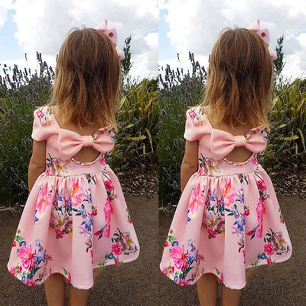 

Baby Girls Summer Dress Clothes Toddler Kids Baby Girls Floral Print Bowknot Princess Party Pageant Dress Outfit HOOLER