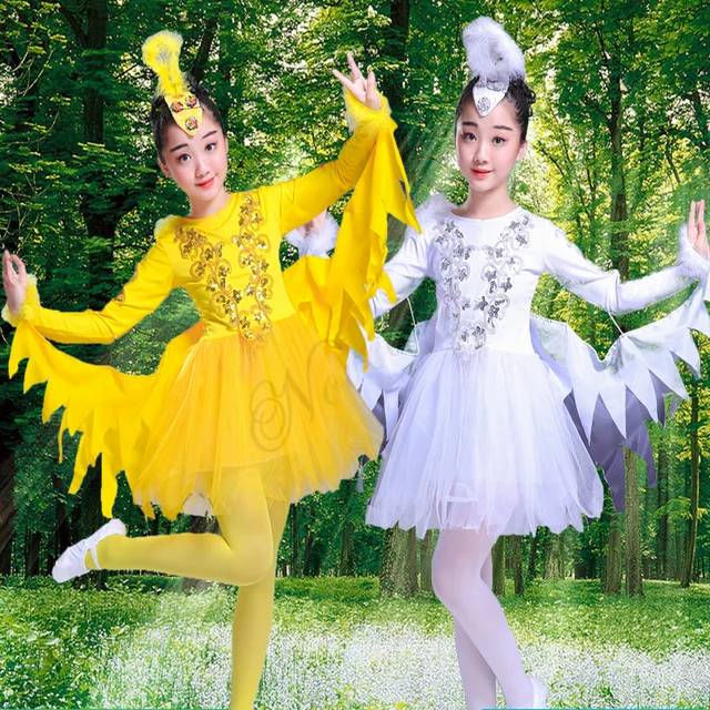 Kids Bird Costume Girls White Ballet Dance Dress Animal Cosplay Halloween  Birds Fairy Wings Stage Performance Clothing - AliExpress