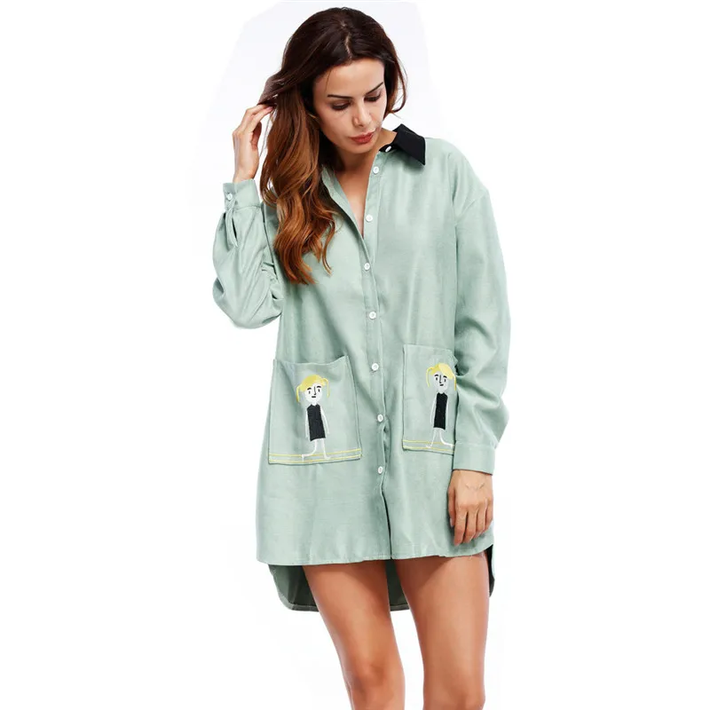 

Hot Sale Big Pockets Women Blouses Long Shirts Single Breasted Shirt Wild Casual Streetwear Shirt Autumn Women Big Size Blouse